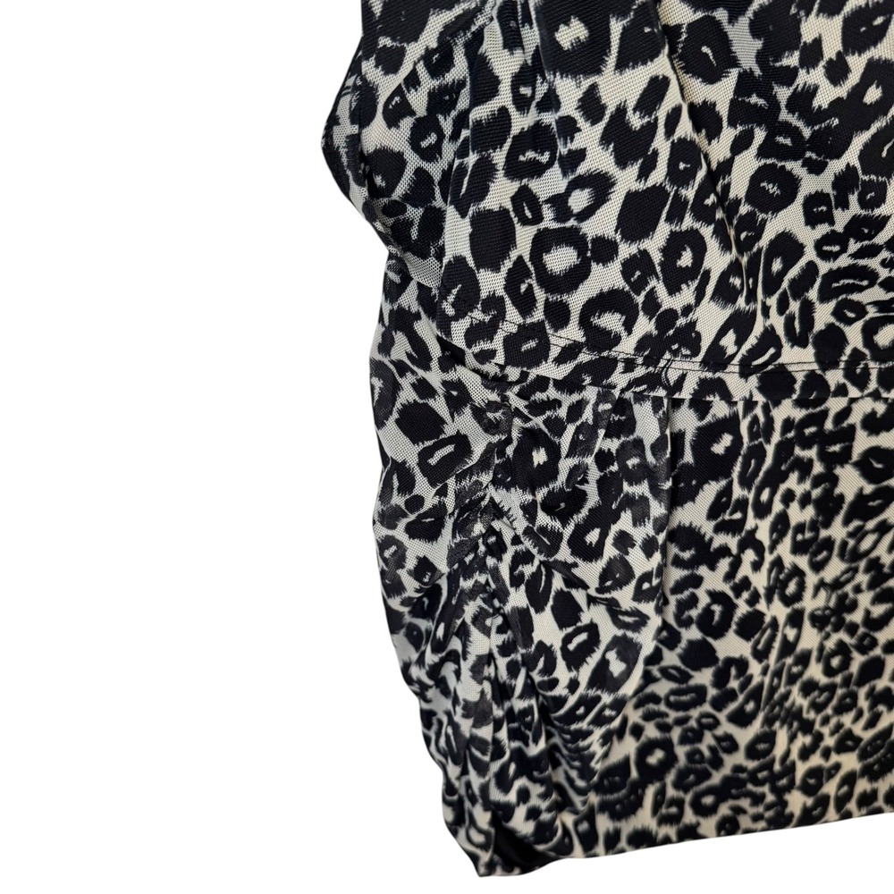 Maeve Leopard Print Ruched Mesh Off-The-Shoulder Top XL Black White Mob Wife - Picture 5 of 9